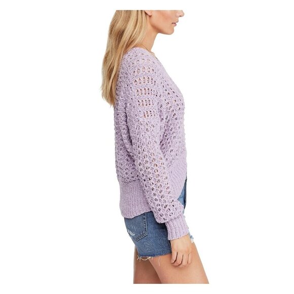 FREE PEOPLE Best Of You V-Neck Open Knit Sweater Lavender Purple - Picture 2 of 8
